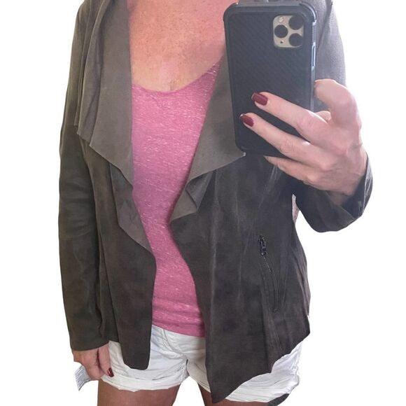 Elan Women's Brown Faux Leather Jacket Drape Collar Wrap Jacket Size Medium - Picture 4 of 9